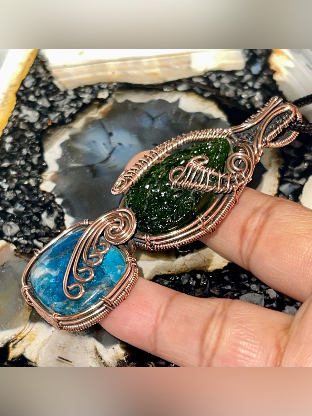 Large Blue Apatite & Dichroic Crystal Pendant 3”